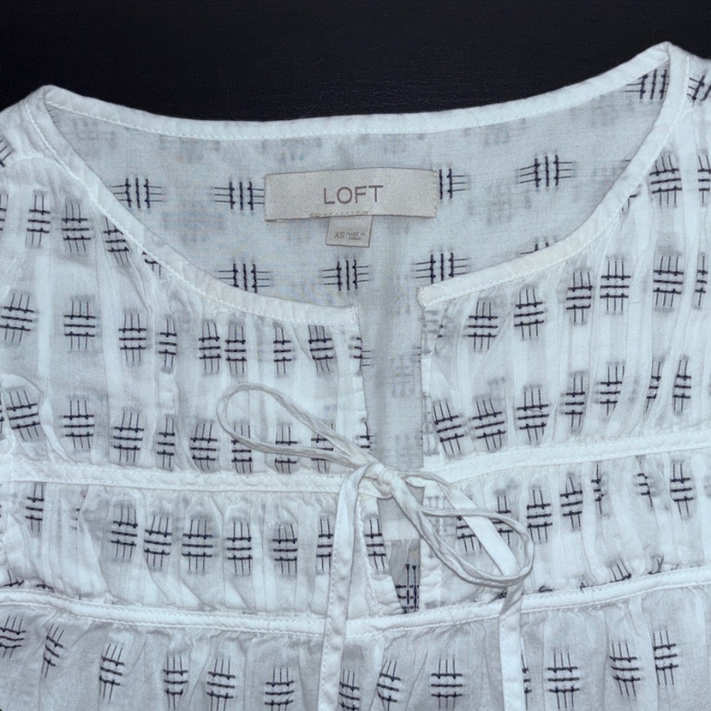 LOFT Crosshatch Smocked Tie-Neck Shell - Picture 6 of 8